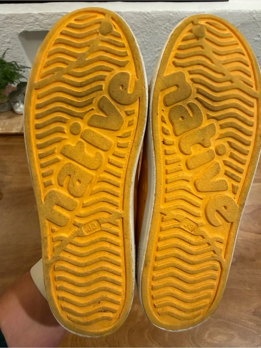 Native Yellow Perforated Slip-On Shoes with White Toe Caps and Sole Size Kid 3